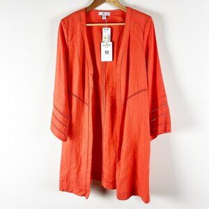 NWT Lena Gabrielle Linen Open Front Coral Color Duster 10